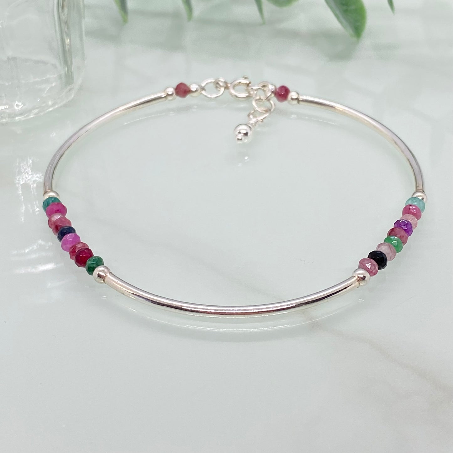 Multicoloured Agate & Sterling Silver Semi Precious Bracelet