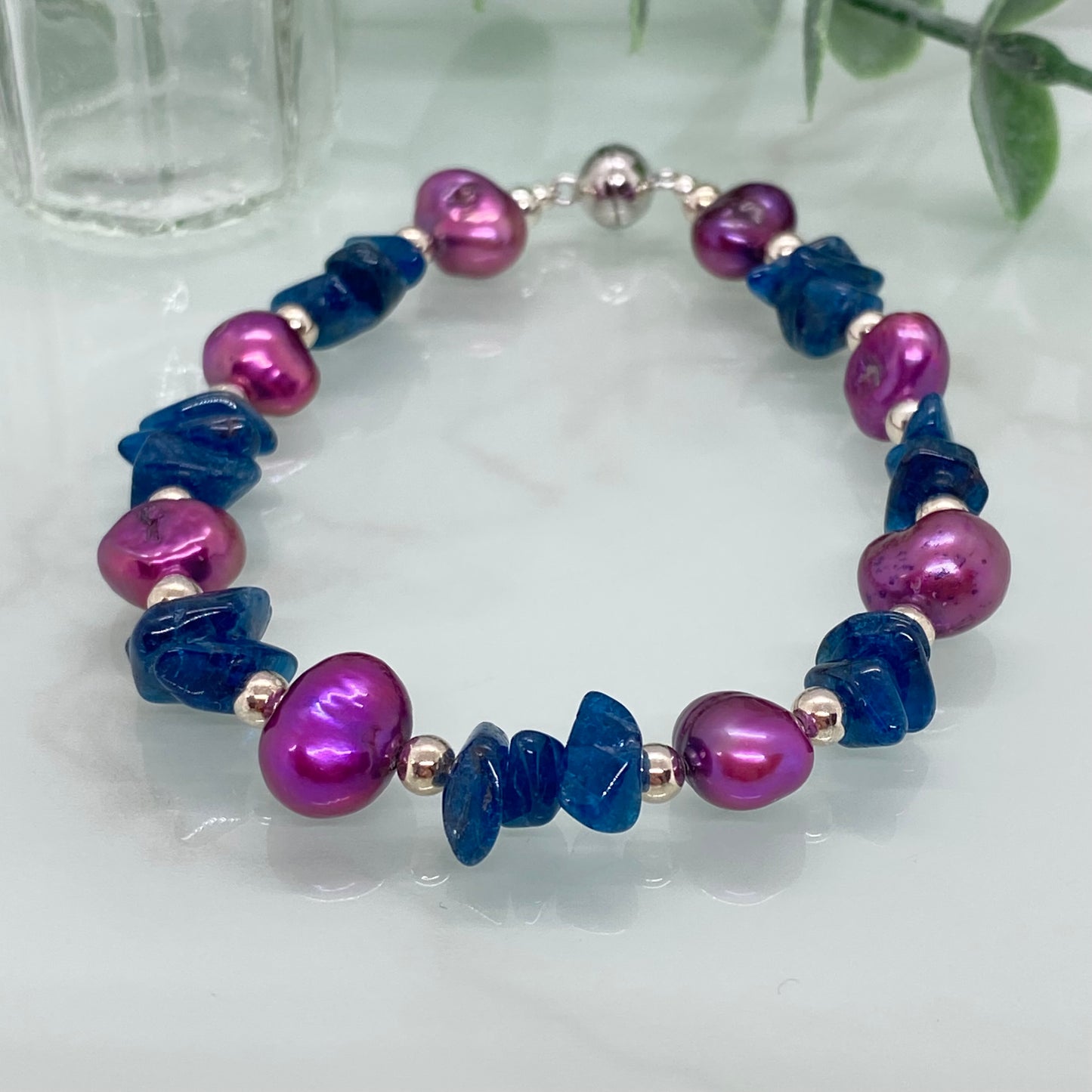 Apatite, Pink Freshwater Pearl & Sterling Silver Bracelet