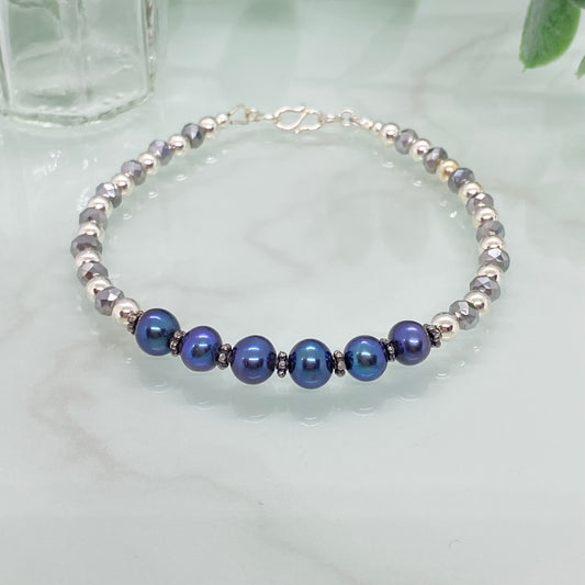 Freshwater Pearl, Sterling Silver & Crystal Bracelet