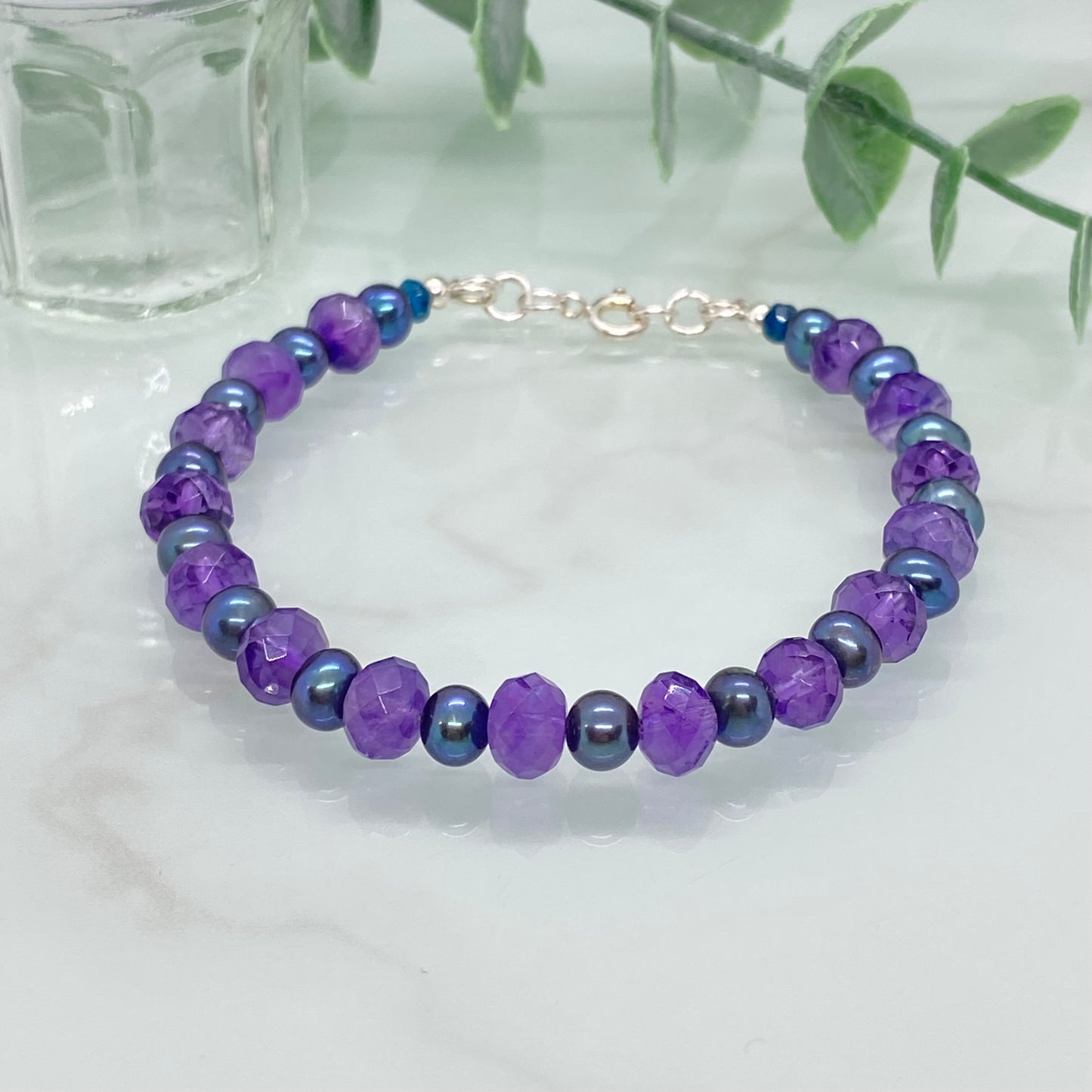 Amethyst & Pearl Semi Precious Bracelet