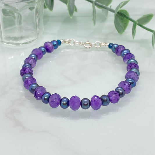 Amethyst & Pearl Semi Precious Bracelet