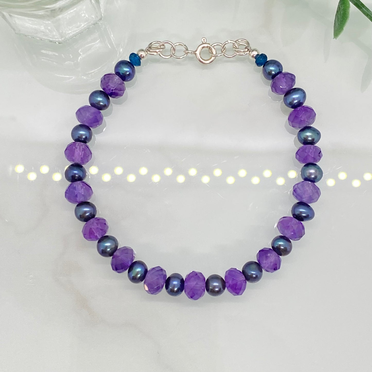 Amethyst & Pearl Semi Precious Bracelet