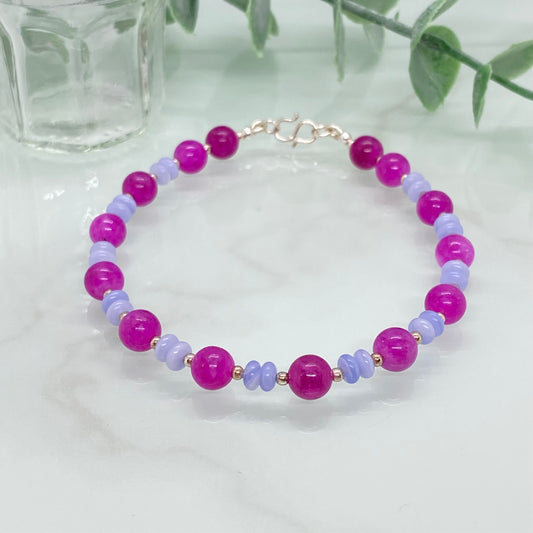 Tourmaline, Blue Lace Agate & Sterling Silver Bracelet