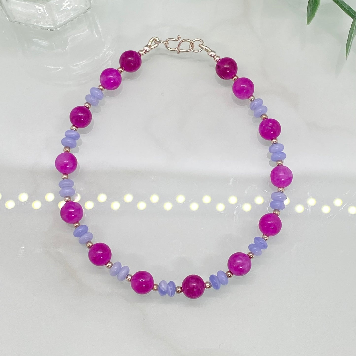 Tourmaline, Blue Lace Agate & Sterling Silver Bracelet