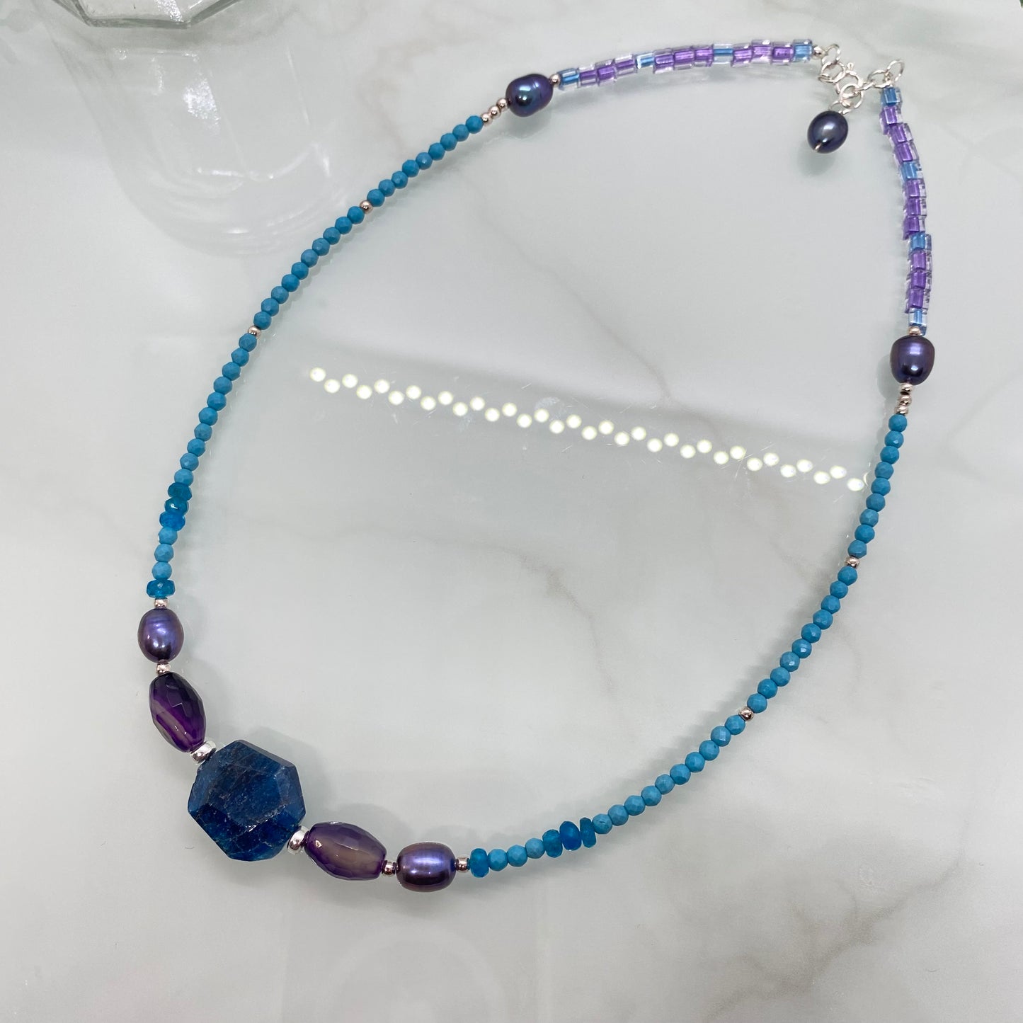 Apatite, Purple Agate, Peacock Pearl & Turquoise Necklace
