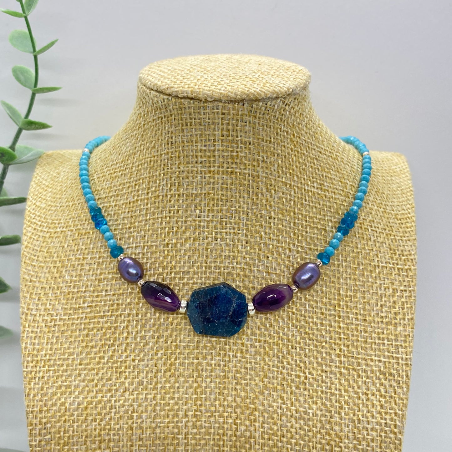 Apatite, Purple Agate, Peacock Pearl & Turquoise Necklace