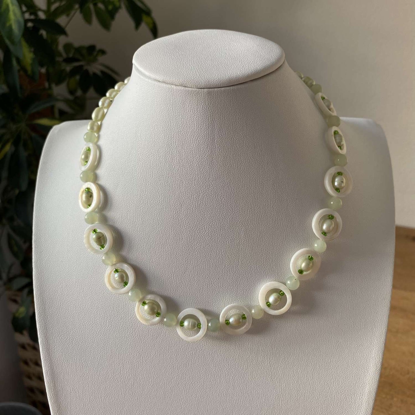 Mother of Pearl, Chalcedony & Freshwater Pearl Semi Precious Necklace