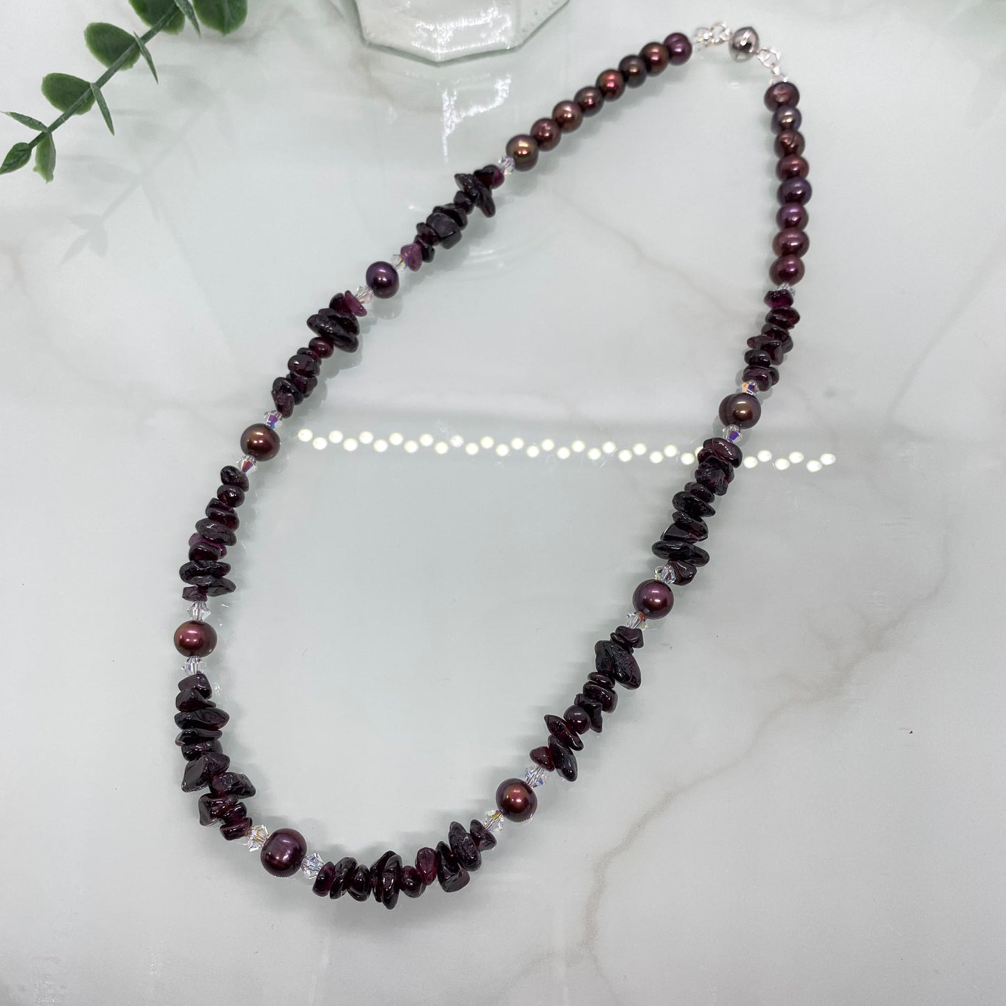 Garnet & Freshwater Pearl Necklace with Magnetic Clasp