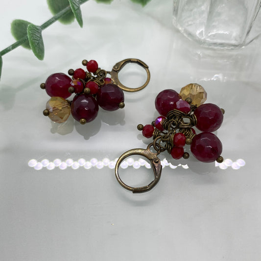 Garnet & Crystal Cluster Earrings