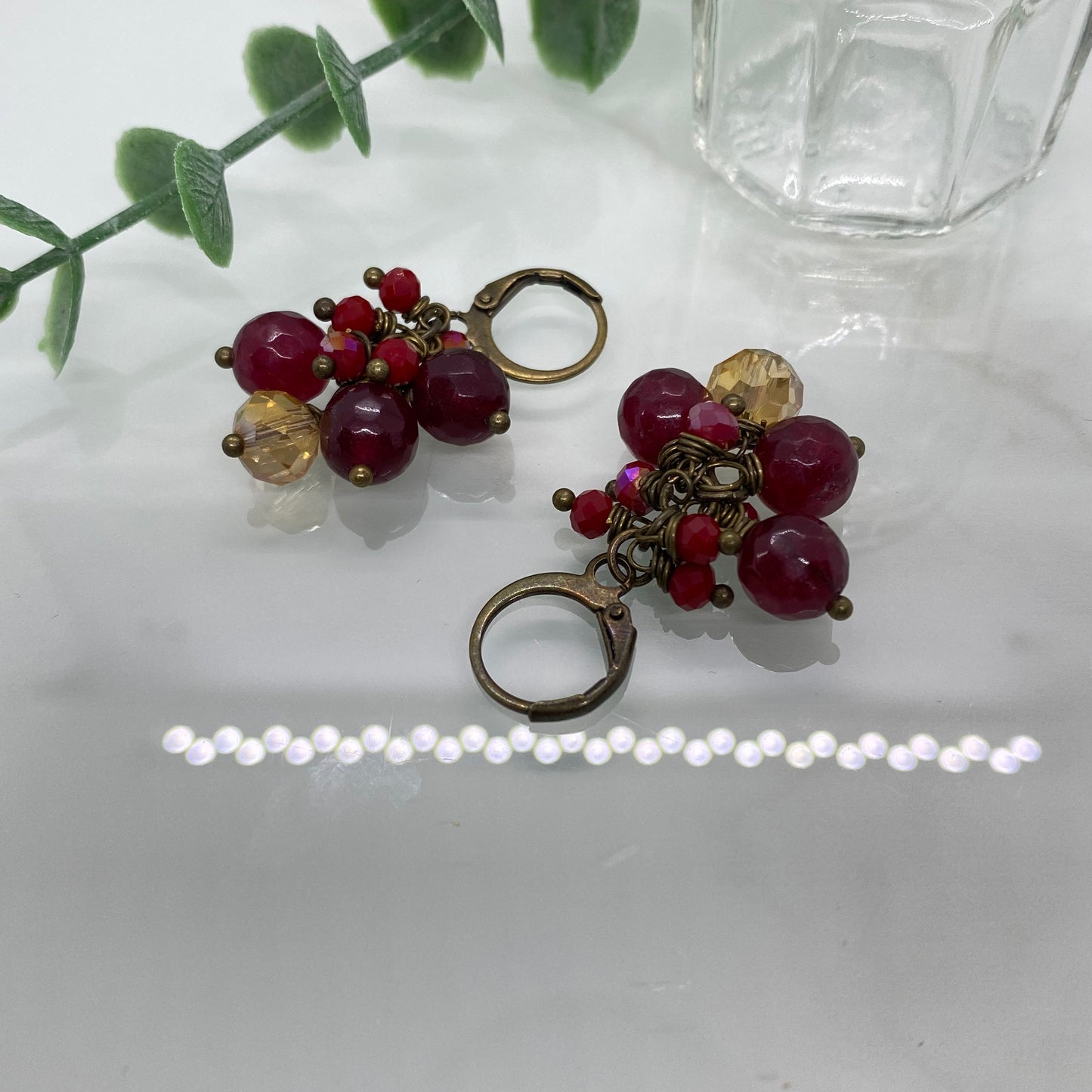 Garnet & Crystal Cluster Earrings