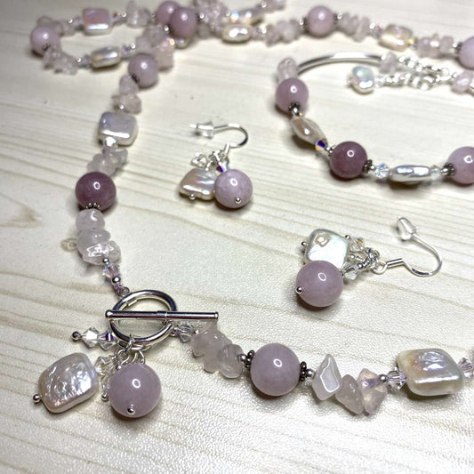 Kunzite, Rose Quartz & Pearl Semi Precious Set