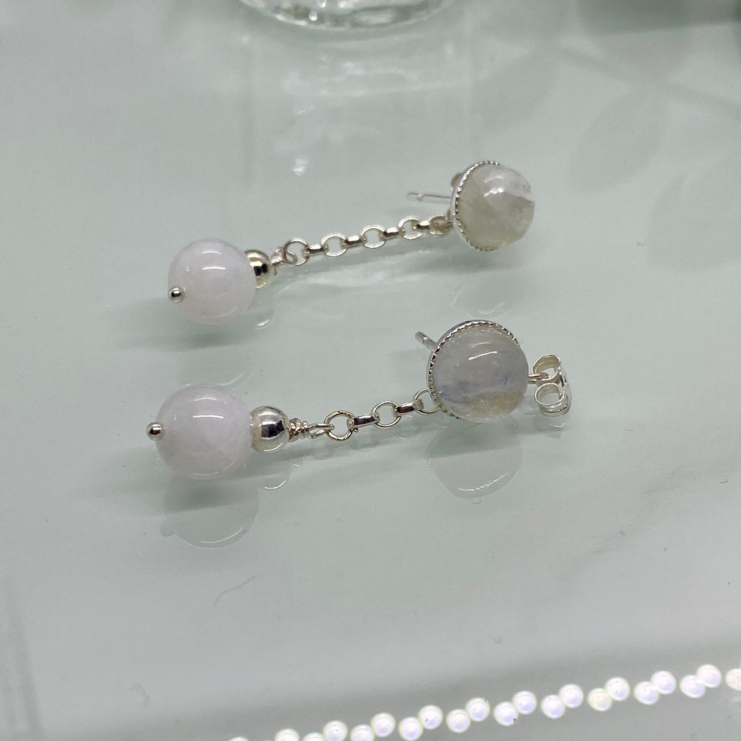 Rainbow Moonstone & Sterling Silver Stud & Drop Earrings