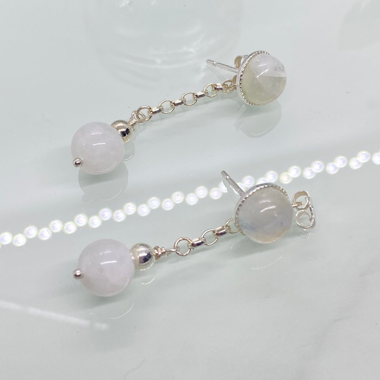 Rainbow Moonstone & Sterling Silver Stud & Drop Earrings