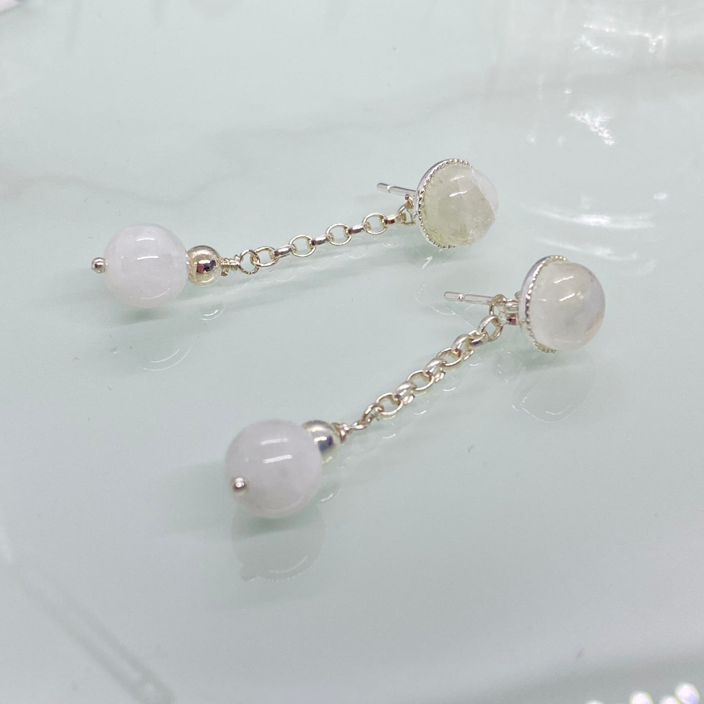 Rainbow Moonstone & Sterling Silver Stud & Drop Earrings