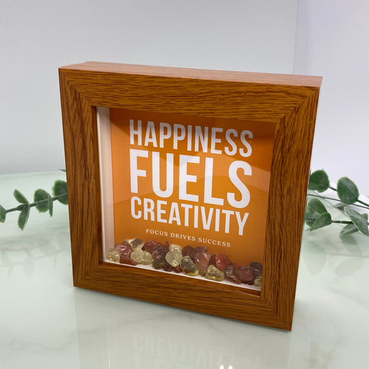 Happiness Fuels Creativity - with Citrine & Carnelian - 4 inch frame