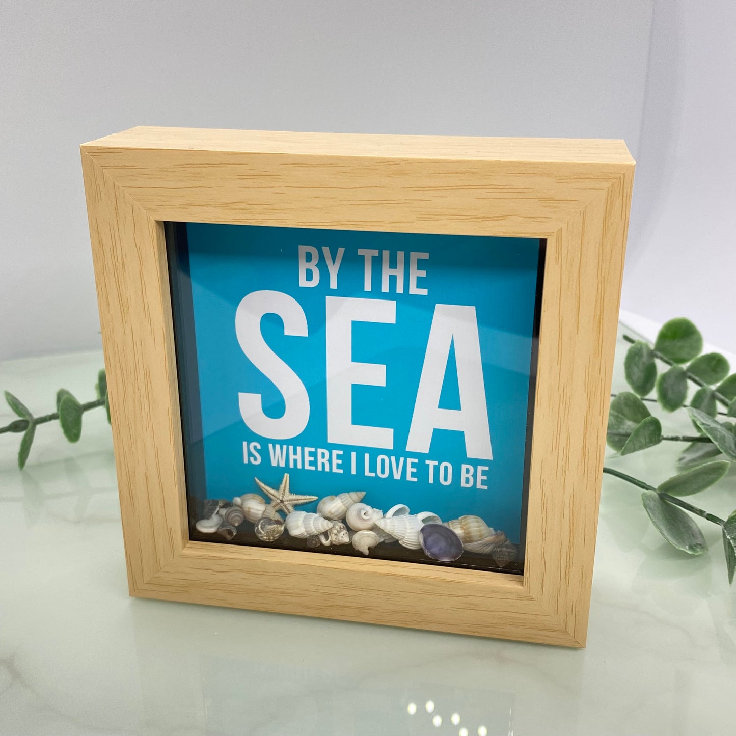 By the sea is where I love to be - with real seashells - 4 inch frame
