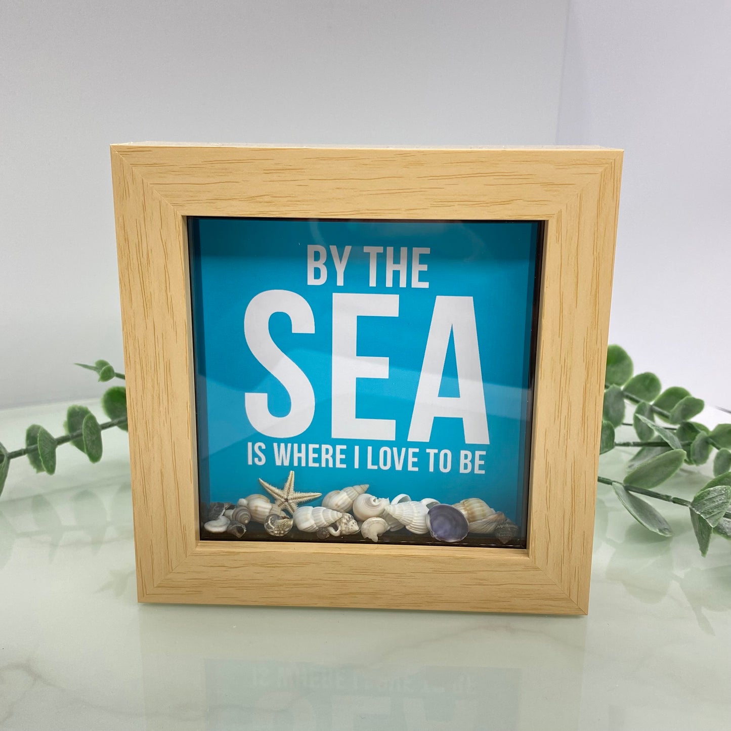 By the sea is where I love to be - with real seashells - 4 inch frame