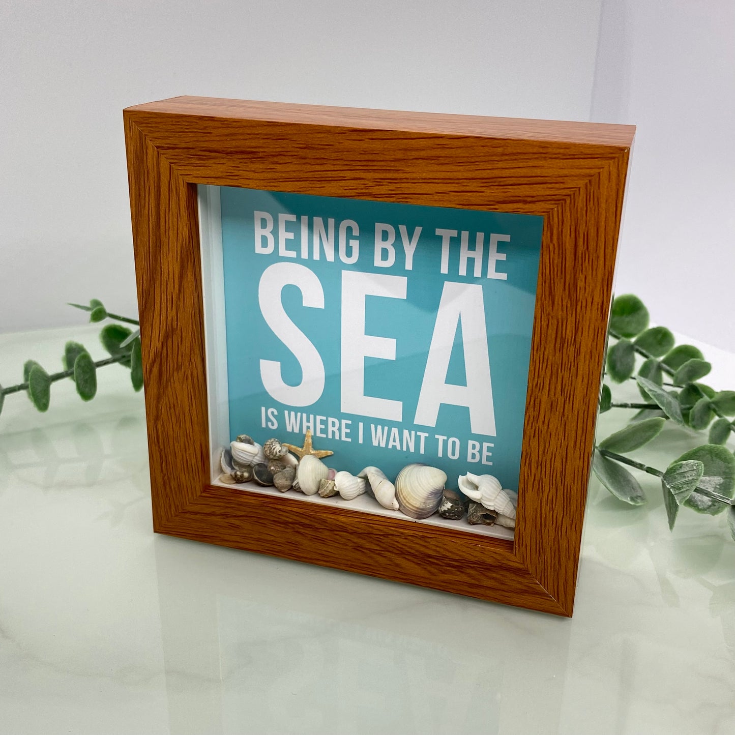 By the sea is where I want to be - with real seashells - 4 inch frame