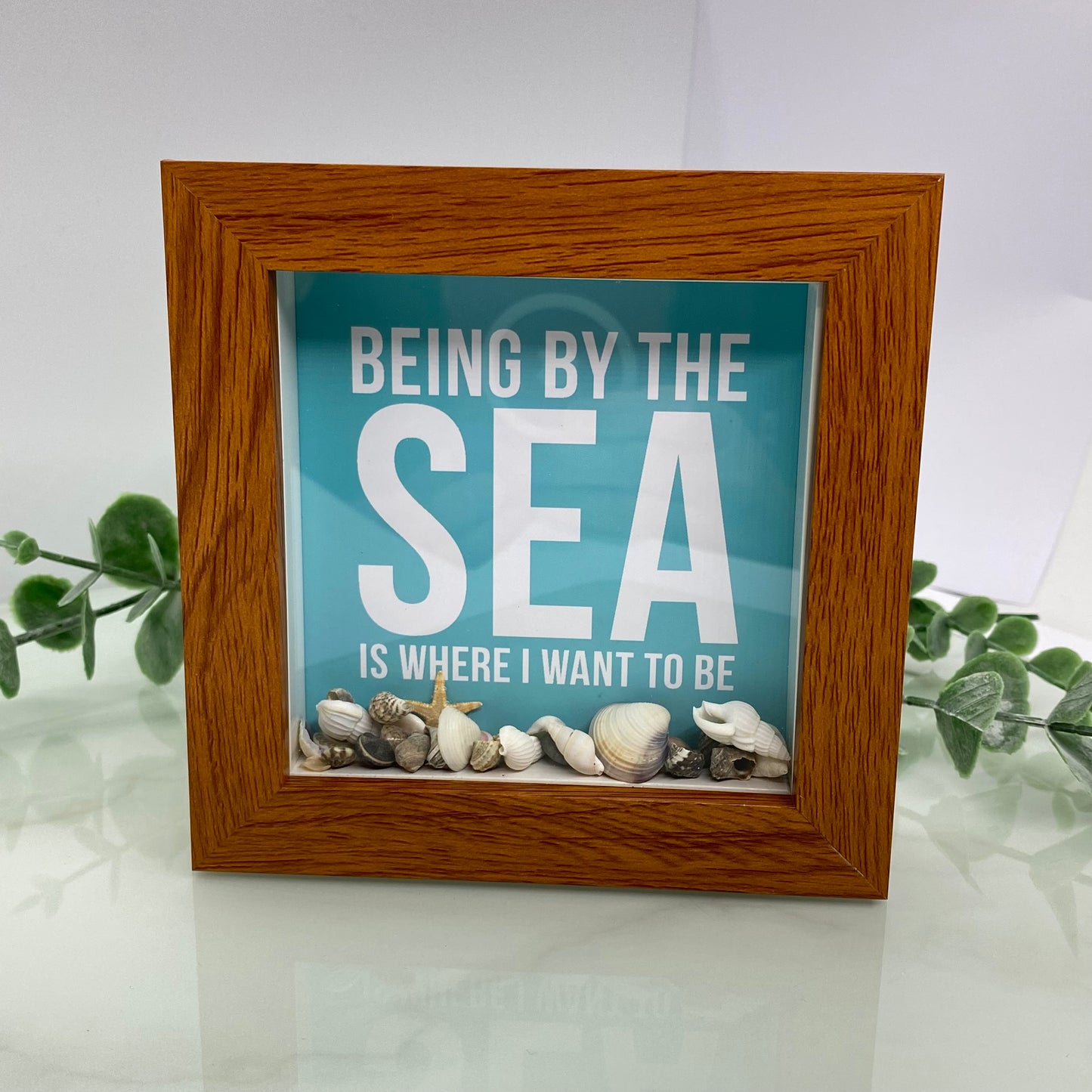 By the sea is where I want to be - with real seashells - 4 inch frame