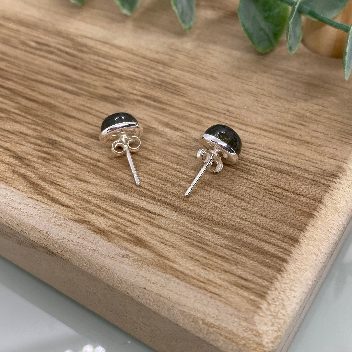 Labradorite Stud Earrings in Sterling Silver – Blue Flash Gemstone