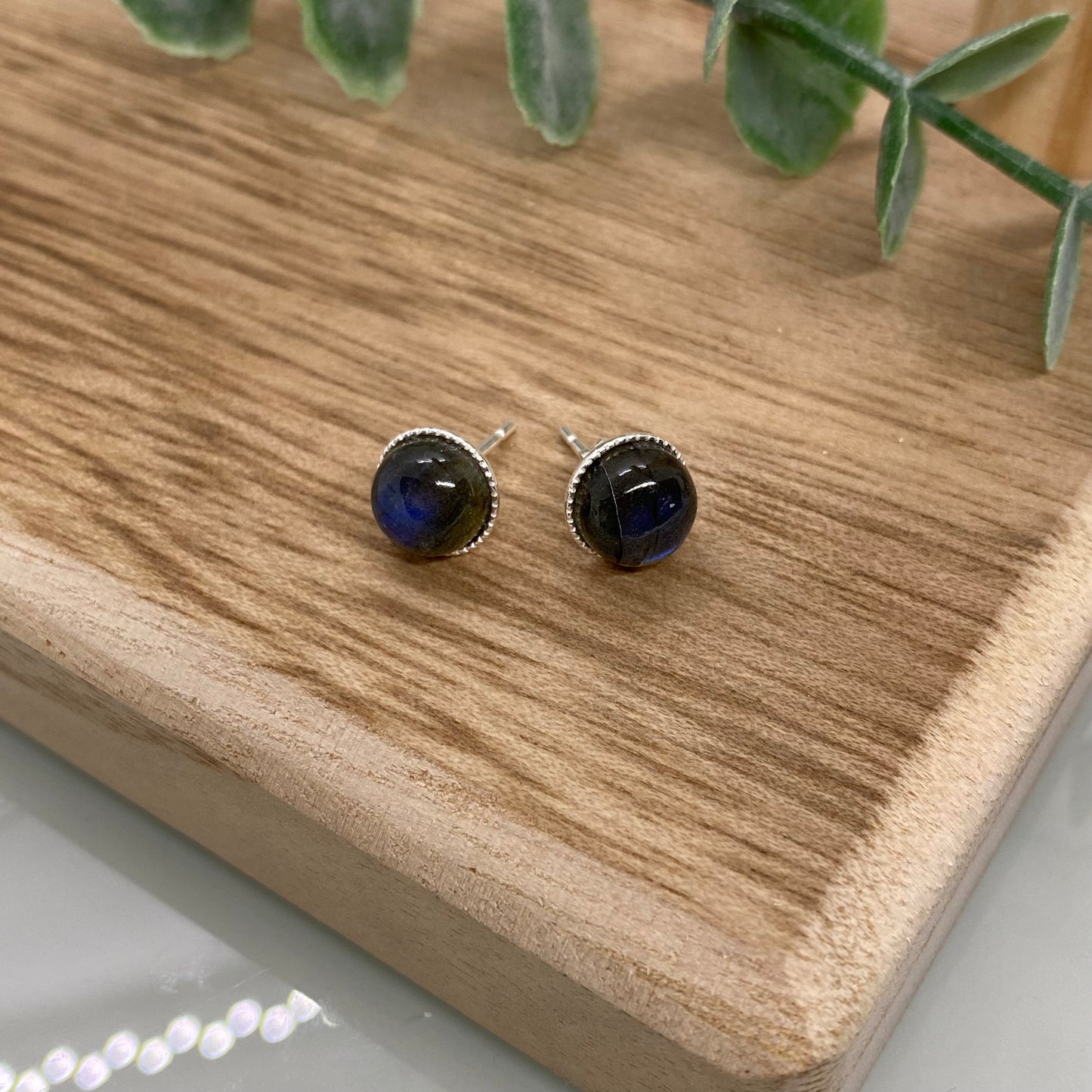 Labradorite Stud Earrings in Sterling Silver – Blue Flash Gemstone