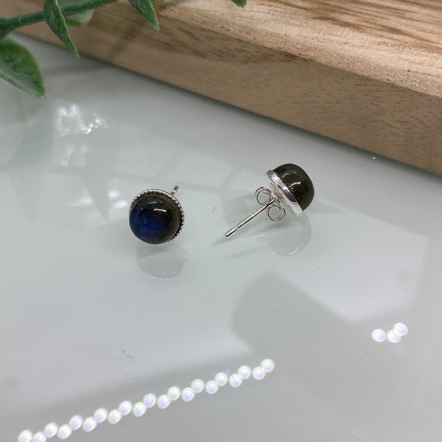 Labradorite Stud Earrings in Sterling Silver – Blue Flash Gemstone