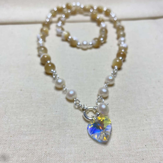 Mother of Pearl, Pearl & Swarovski Crystal Necklace