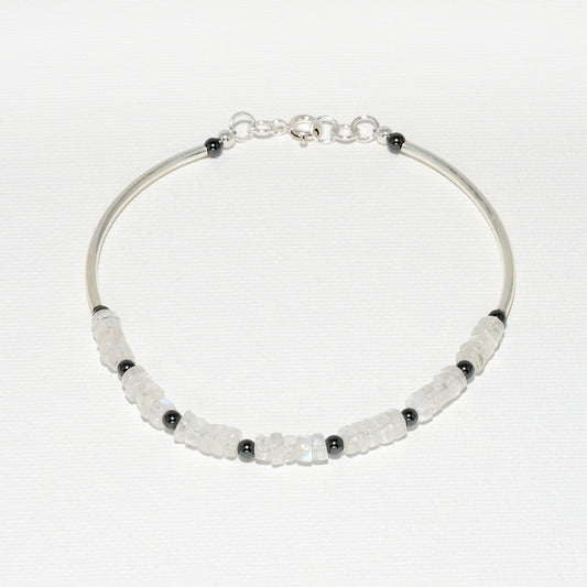 Rainbow Moonstone & Hematite Semi Precious Bracelet