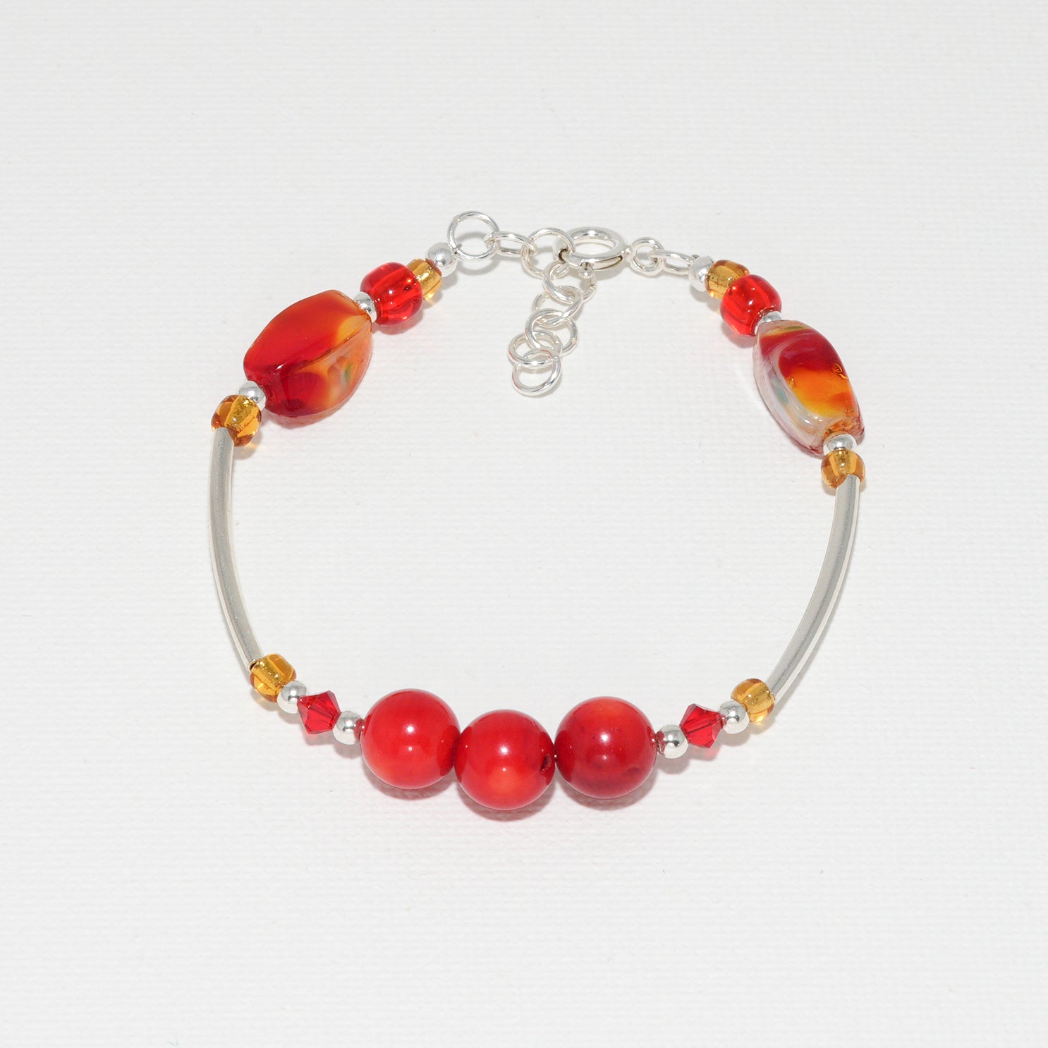 Coral & Silver Semi Precious Bracelet