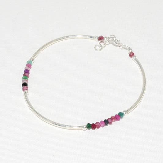 Multicoloured Agate & Sterling Silver Semi Precious Bracelet