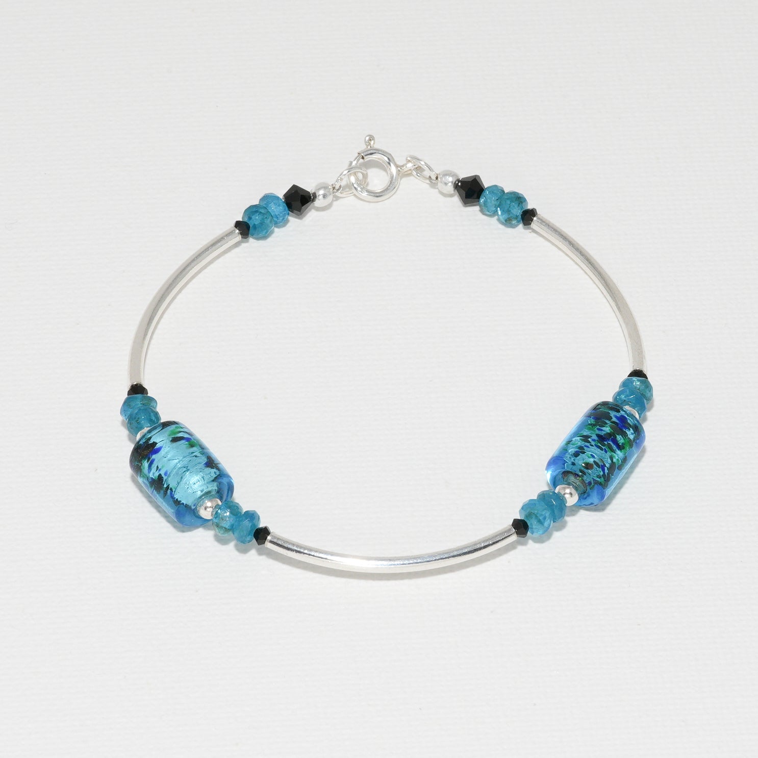 Apatite & Artisan Glass Semi Precious Bracelet