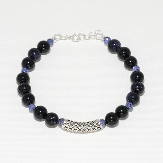 Blue Goldstone & Silver Bracelet