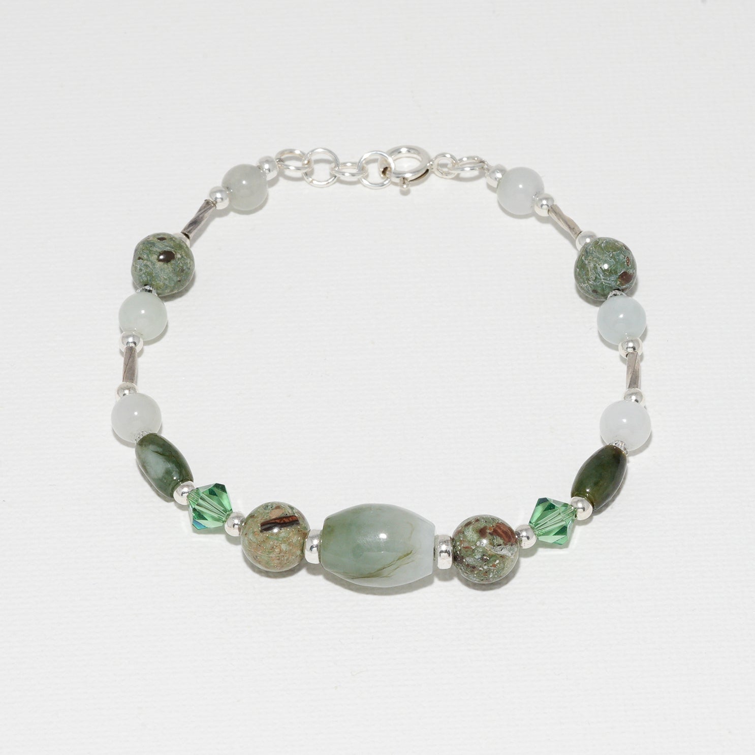 Chalcedony, Swarovski Crystal Semi Precious Bracelet