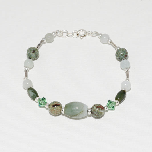 Chalcedony, Swarovski Crystal Semi Precious Bracelet