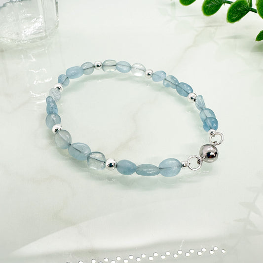 Aquamarine & Sterling Silver Bracelet with Magnetic Clasp