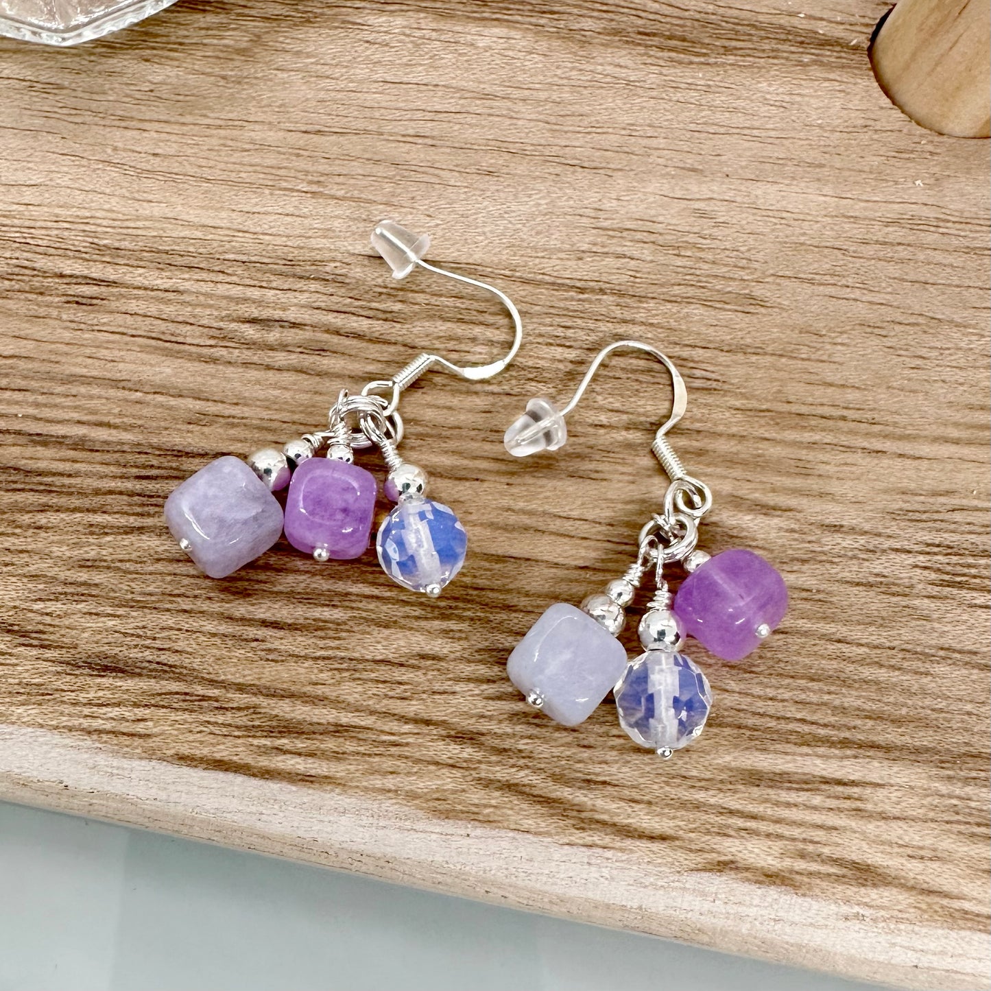 Lavender Amethyst, Opalite & Sterling Silver Cluster Drop Earrings