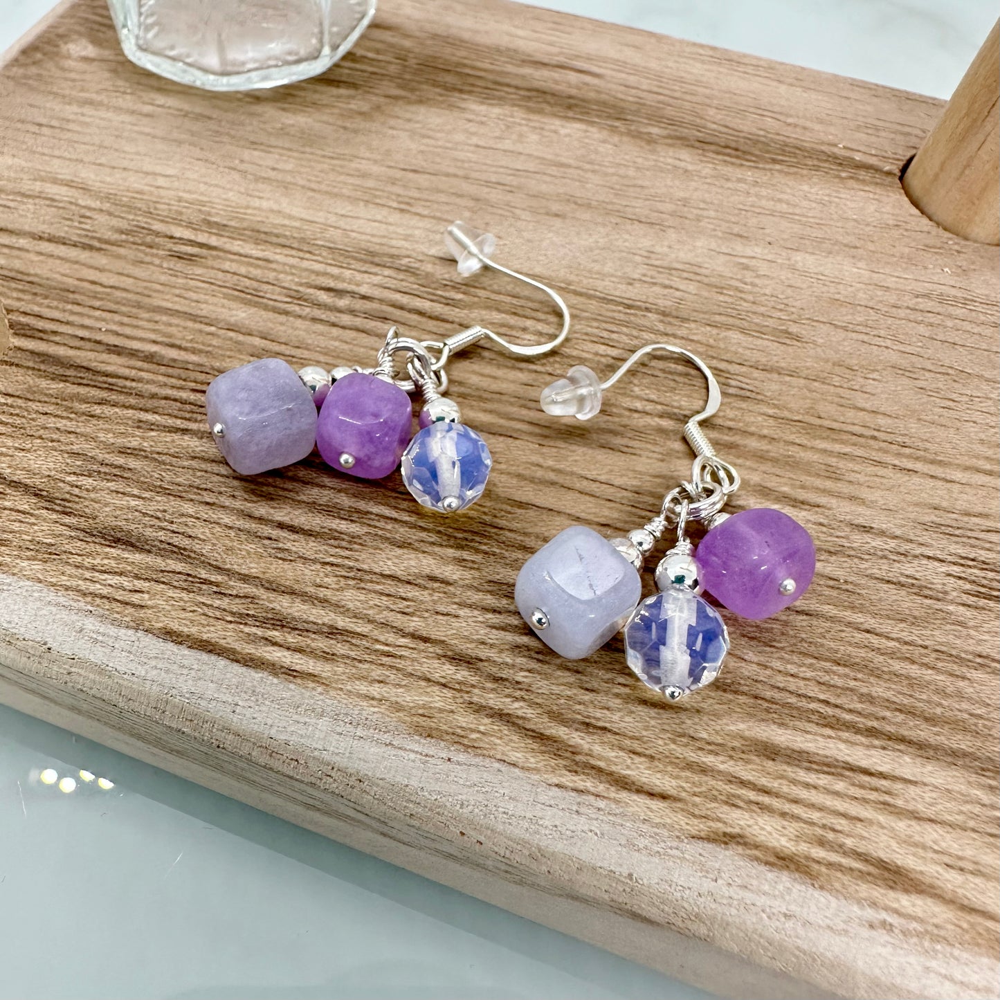 Lavender Amethyst, Opalite & Sterling Silver Cluster Drop Earrings