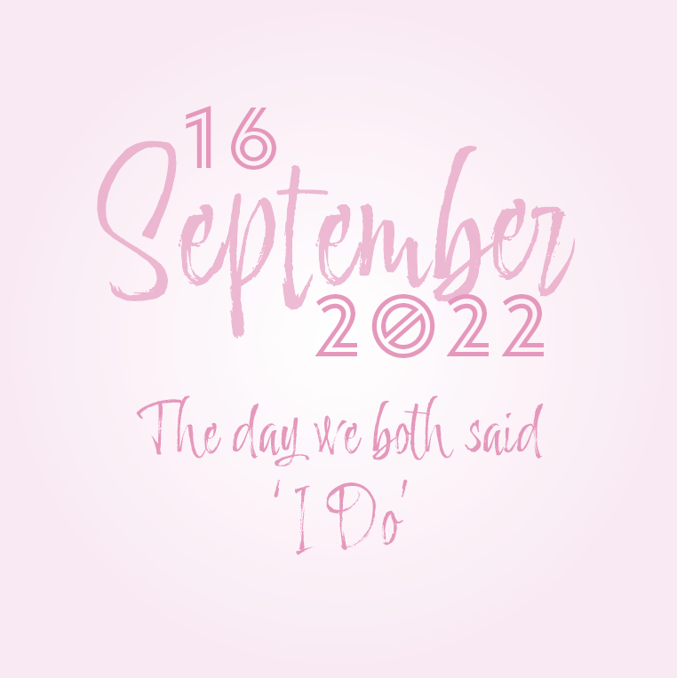 Personalised wedding date pop frame with rose quartz crystals in a white shadow box by Capella Creations UK