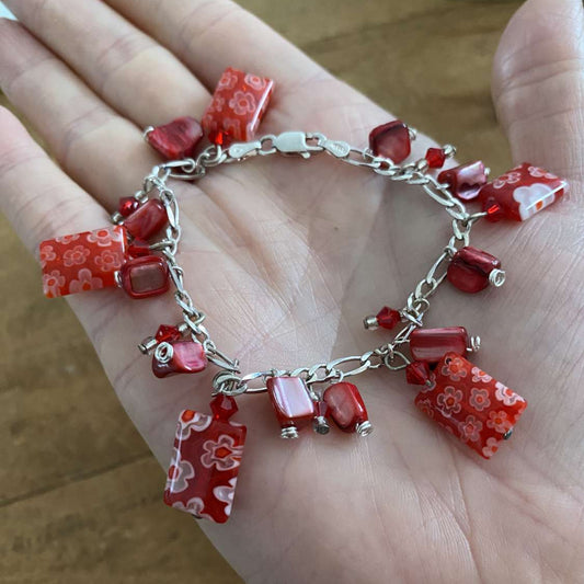 Mother of Pearl & Millefiori Glass Semi Precious Bracelet